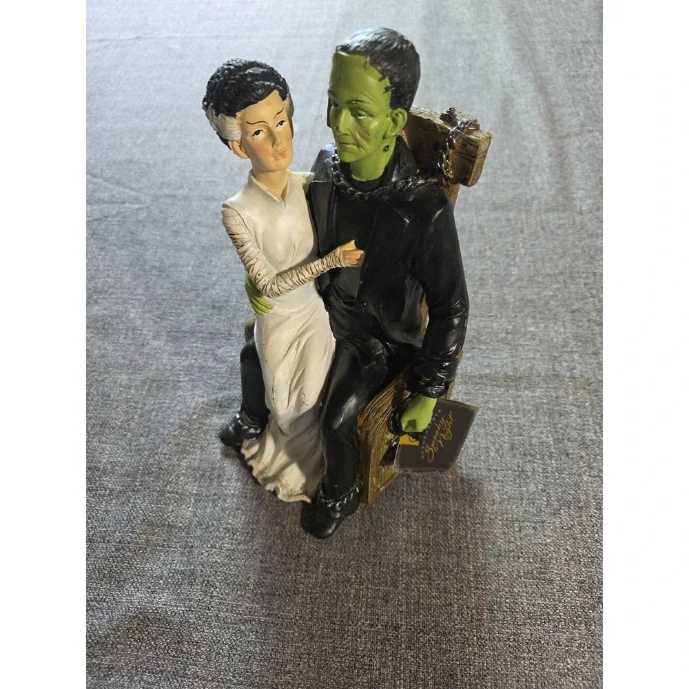 Frankenstein & the Bride of Frankenstein On His Lap Chair Halloween Resin Figure